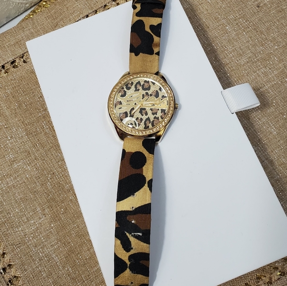 Guess Bling Bezel Leather Leopard Band Watch - Picture 6 of 7